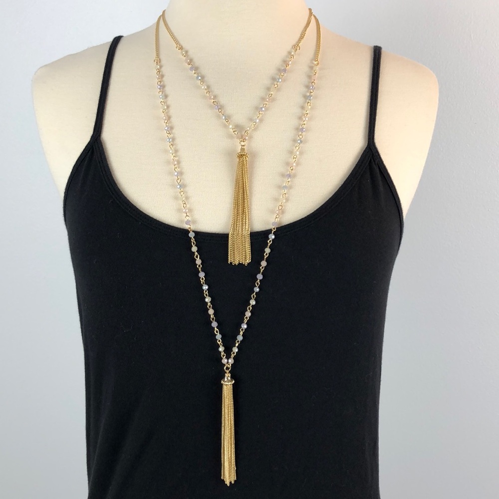 Necklace Earrings Tassell Gold Tone with Earrings